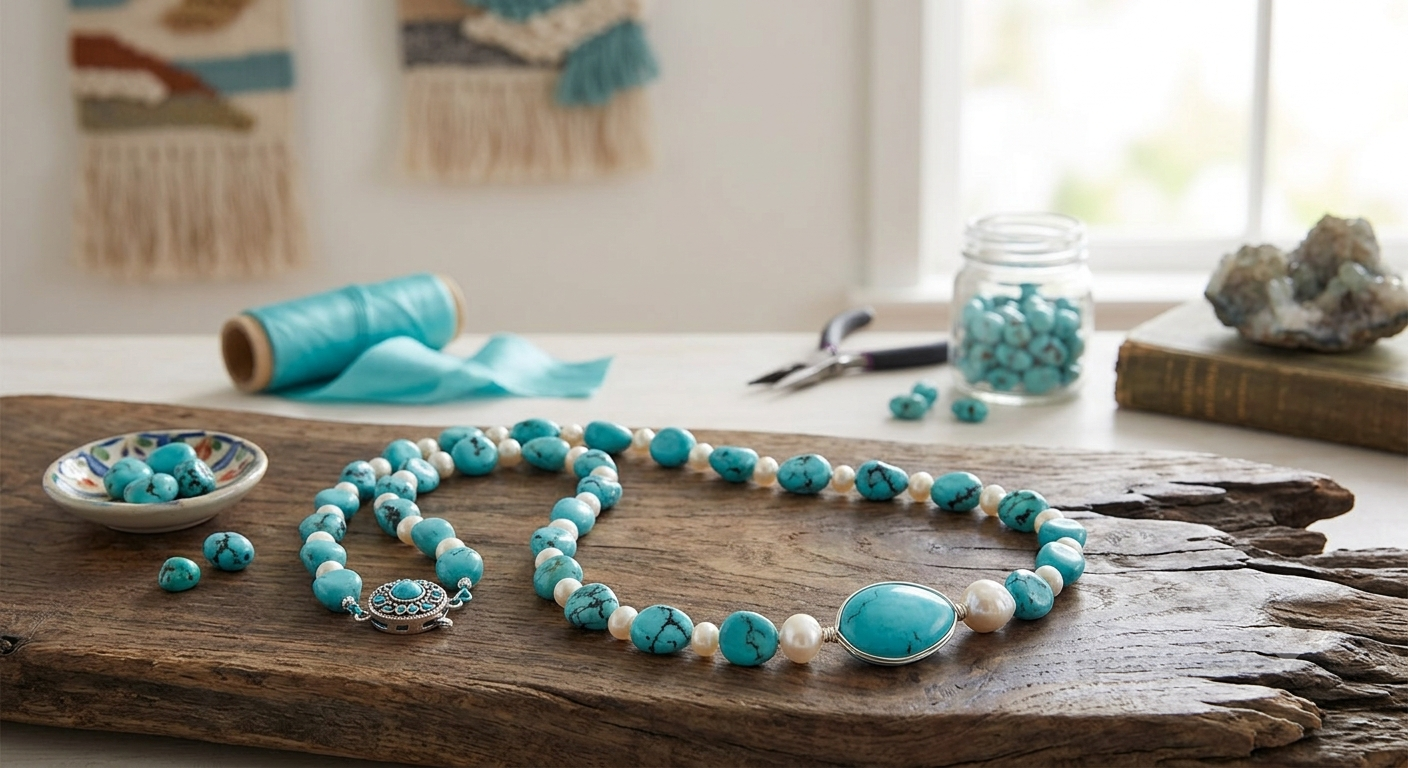 Turquoise Bead Pearl Beaded Necklace