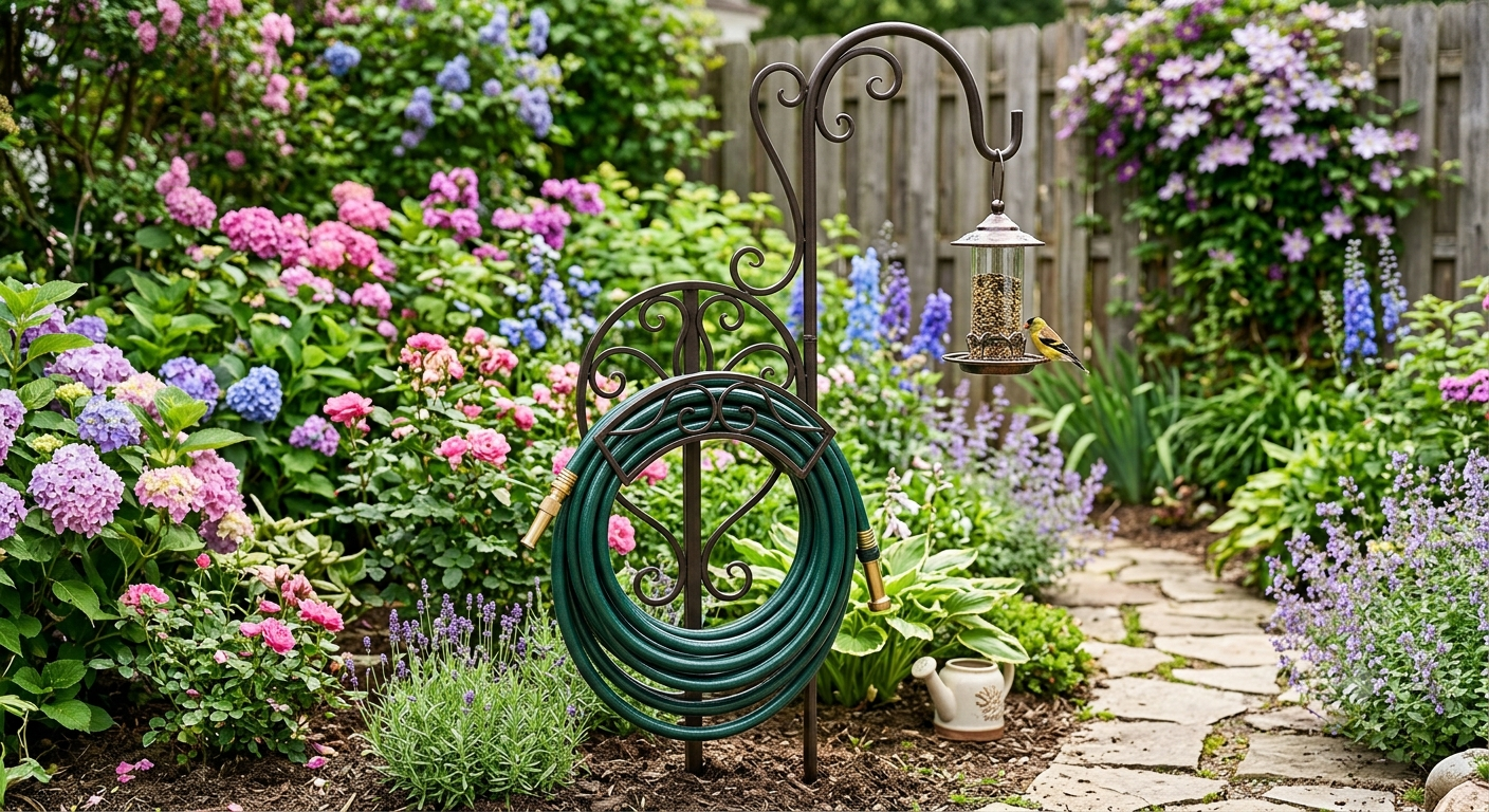 Garden Hose Holder with Shepherds Hooks