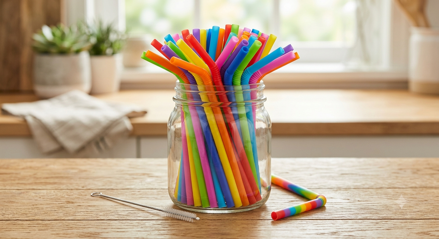 Pack of 100 Reusable Bendable Straws