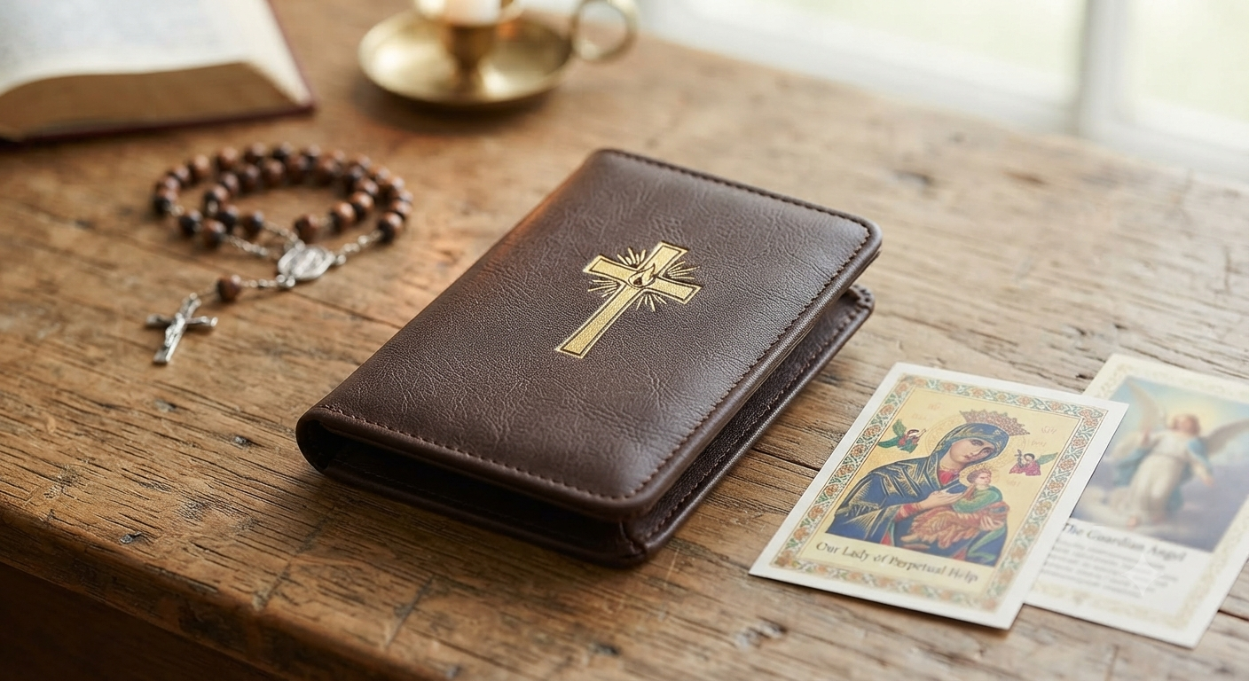 Catholic Faux Leather Holy Card Holder