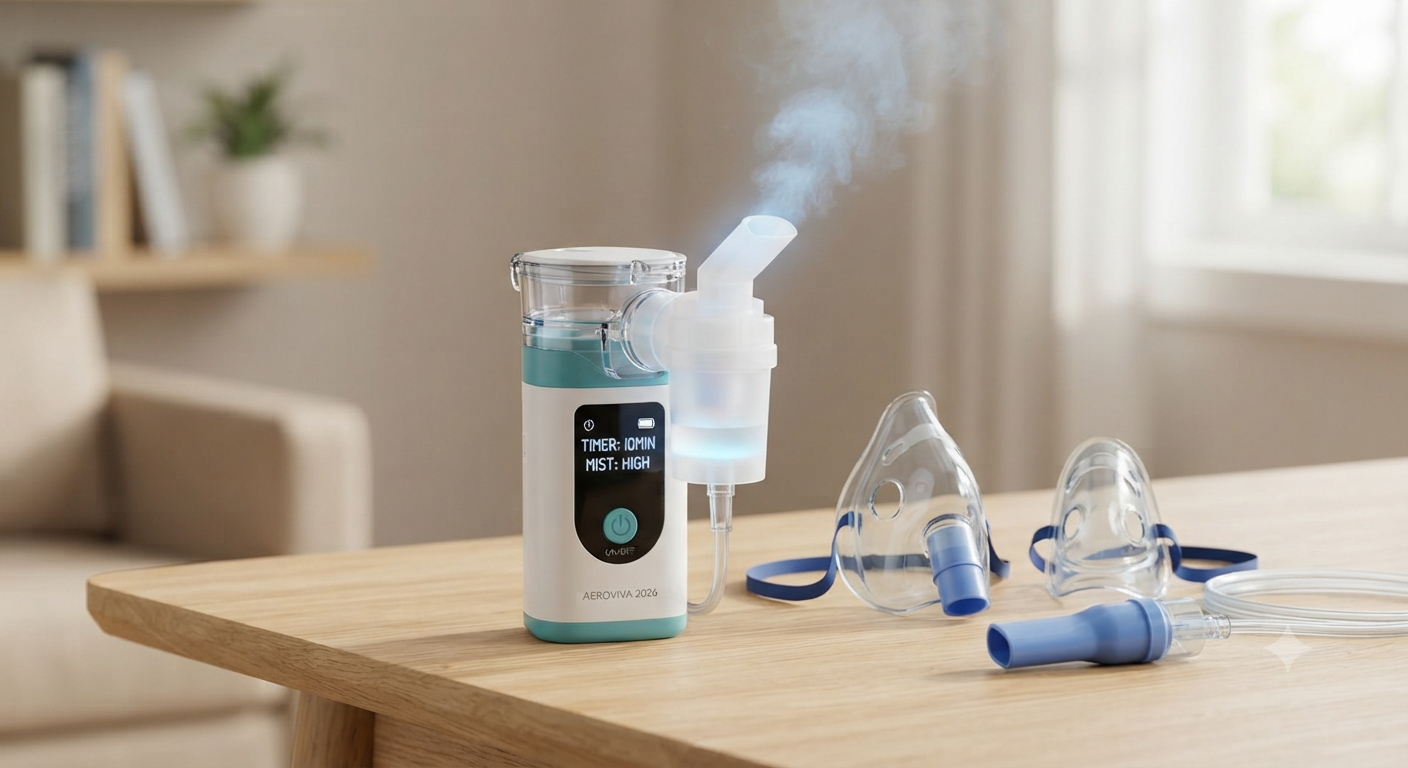 2026 New Portable Machine with LED Digital Display, Adjustable Mist, Equipped with 2 Masks & Mouthpiece for Home and Travel