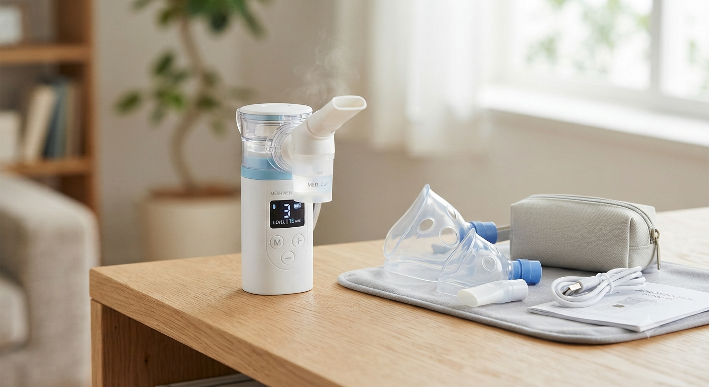 Portable, for babies and adults, New 2026 with LED digital display, 3 regulation levels, includes 2 masks and mouthpiece for home and travel use