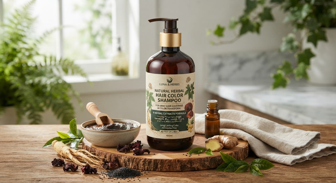 Hair Color Shampoo for Gray Hair Coverage&Color Transform with 9 Herbal Extracts –Long Lasting