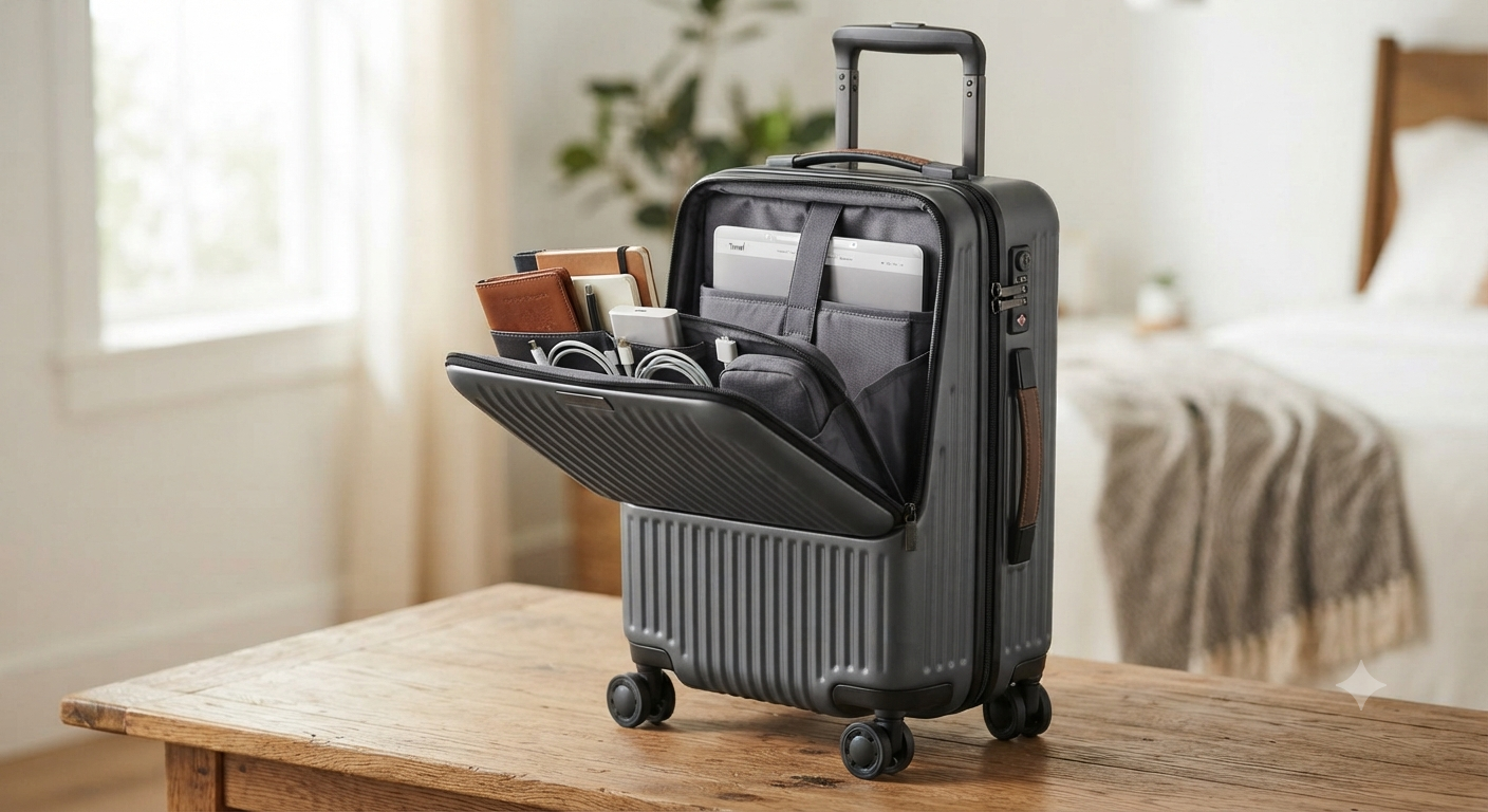 Front Opening Luggage with Laptop Compartment Top Open Suitcase