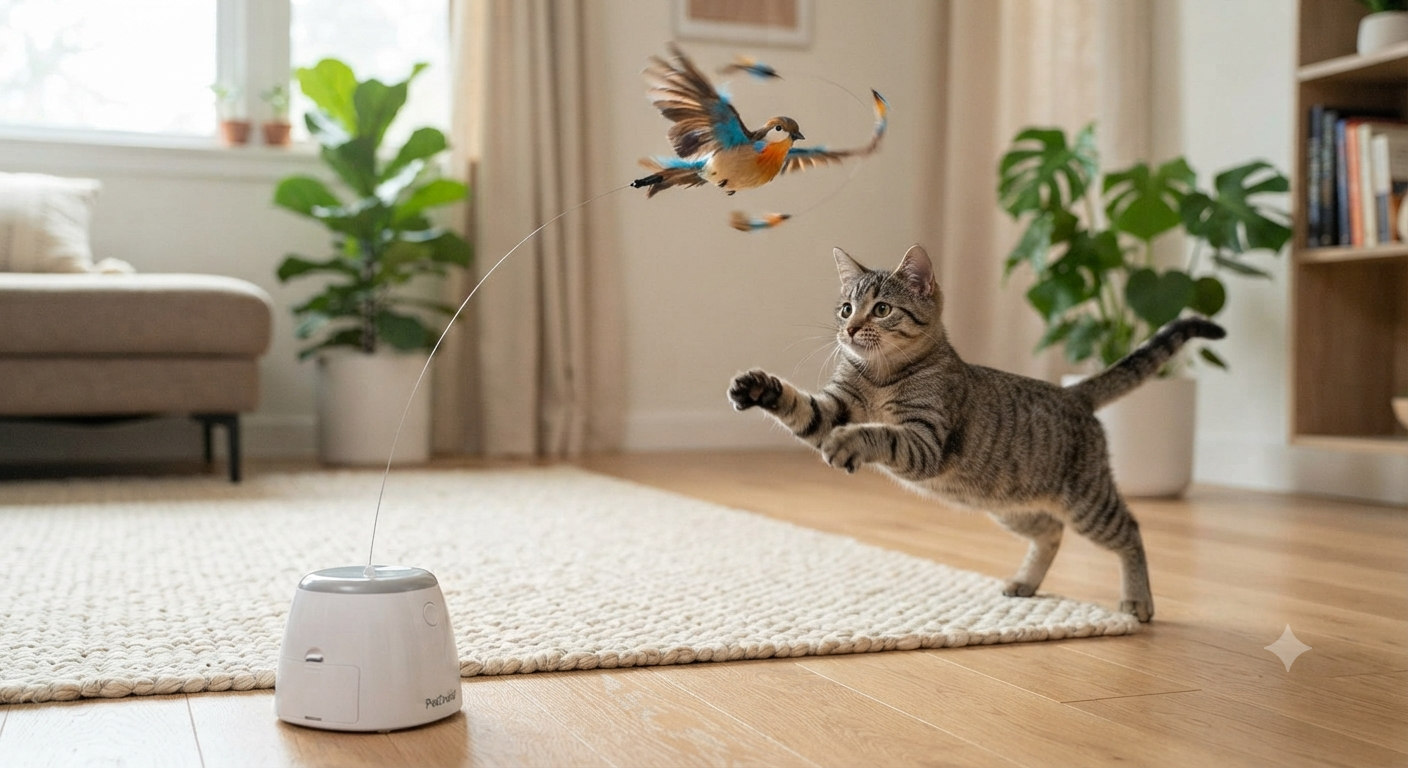 Interactive Cat Toys for Indoor Cats - Automatic Flying Bird Feather Toy