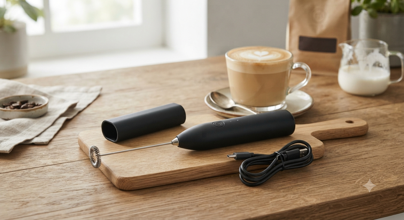 Rechargeable Milk Frother, Handheld Coffee Frother Wand Drink Mixer with Cover