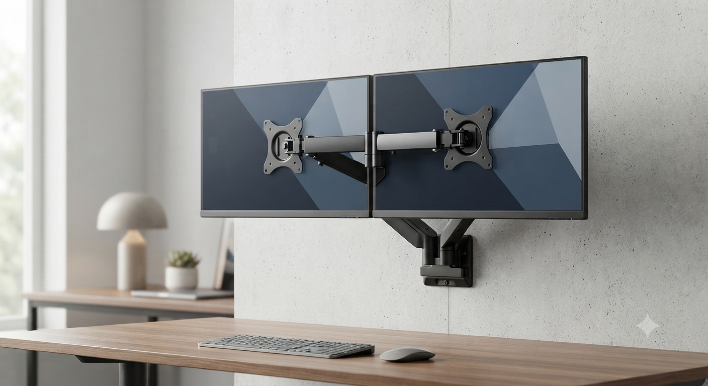 Dual Monitor Wall Mount for 17-32 inch Flat/Curved Computer Screens
