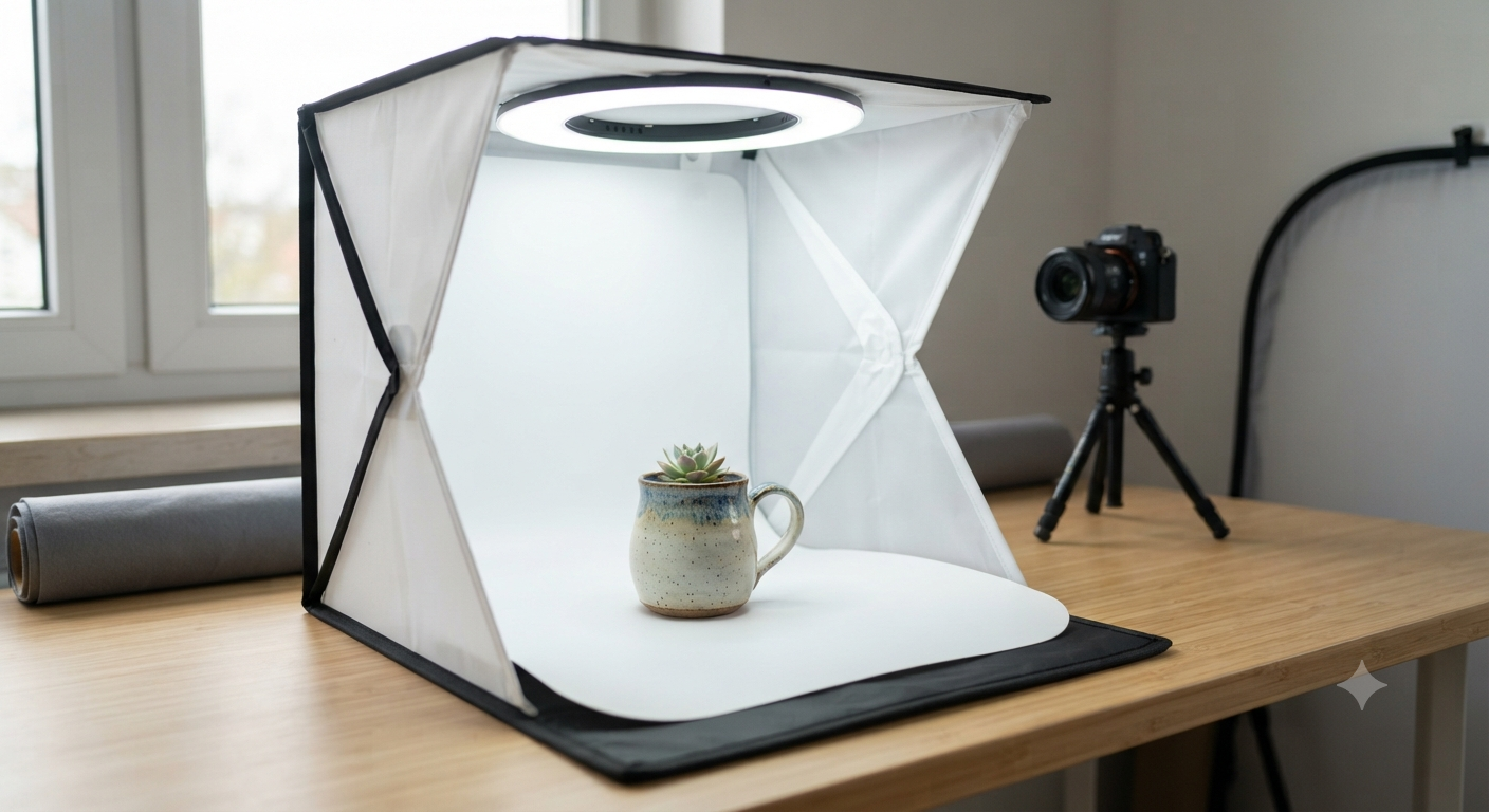 Portable Folding Photo Studio Box with Dimmable Ring Light