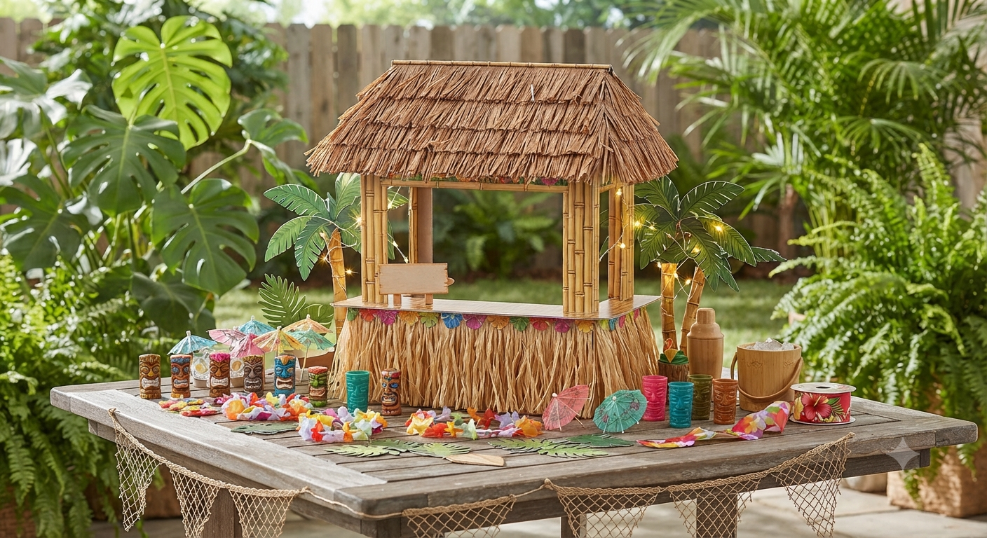 50 Pcs Luau Party Tabletop Bar Hut Kit