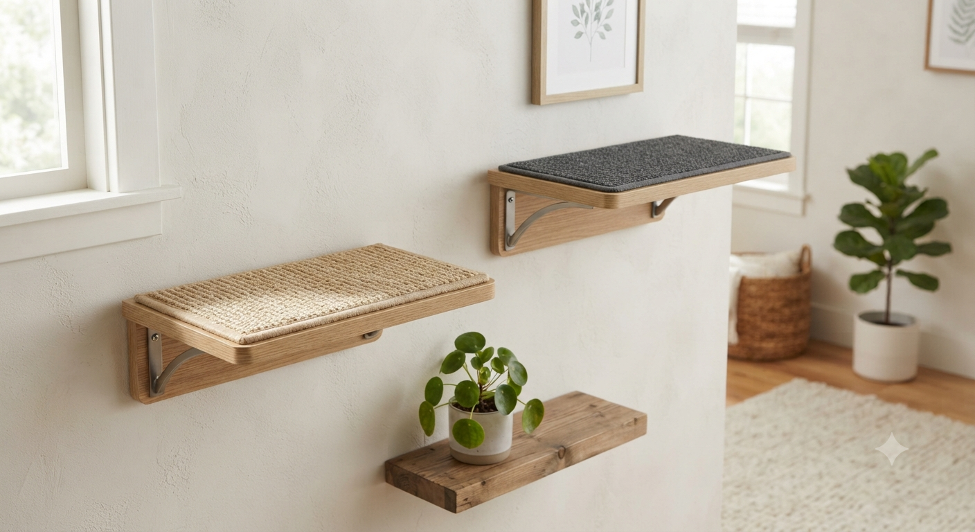 2PCS Cat Wall Shelves with Scratching Mat