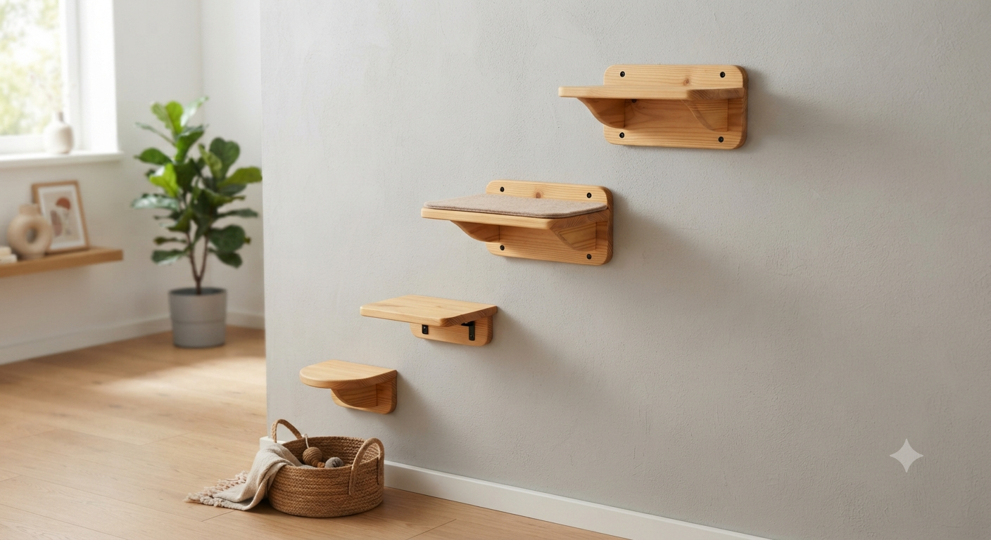 4pcs Cat Stairs Wall, Climbing Wall Cats Made of Wood
