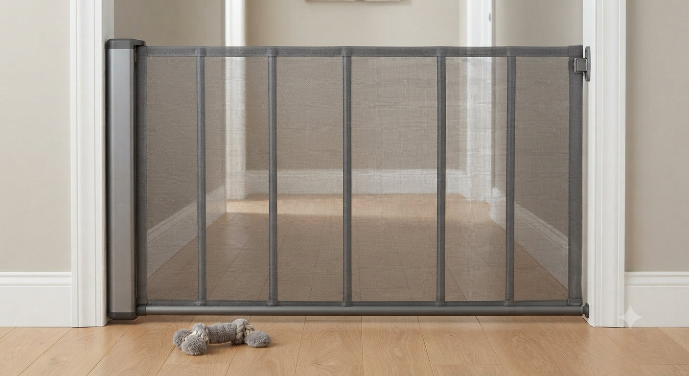 59 Inch Wide Retractable Gate, Reinforced Retractable Dog Gate with Support Rods to Prevent Crawling Through