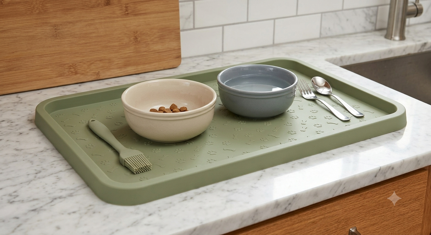 Silicone Dog & Cat Food Mat with Raised Edge,