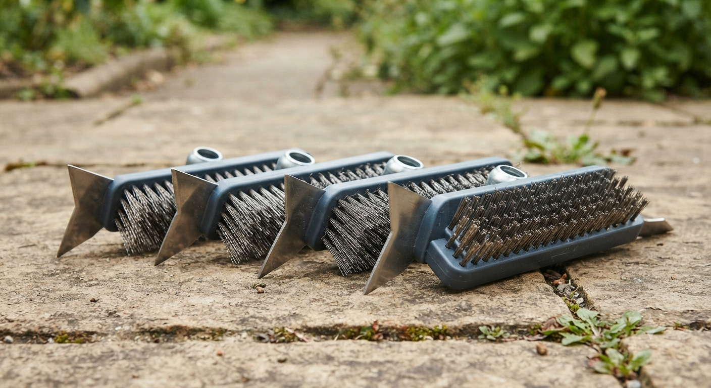 Set of 5 Weed Joint Brush with 29 x 30 Metal Bristles and Scraper Against Weeds without Handle
