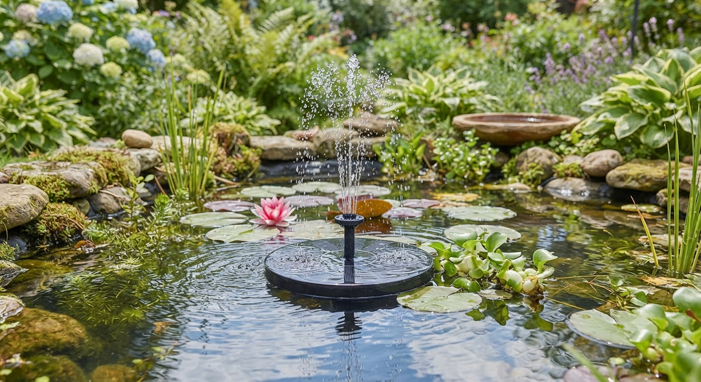 Solar Floating Fountain, Pump for Garden Ponds or Bird Bath / Fish Tank Fountain