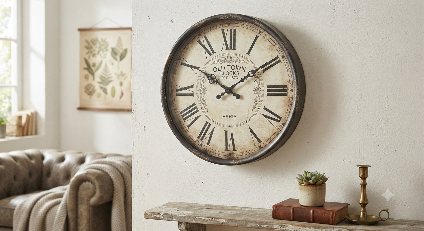 Large Wall Clock 50 cm Diameter Vintage Design