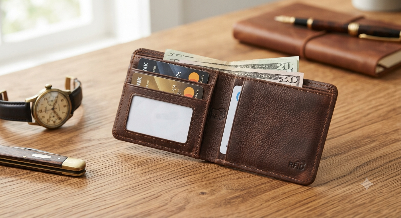 Men's Slim Genuine Leather RFID Blocking Wallet