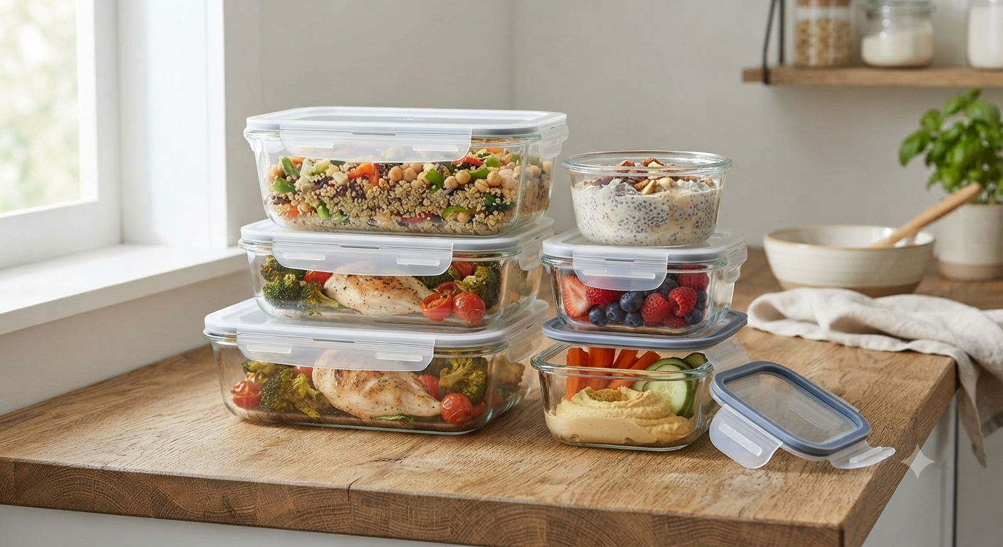 Borosilicate Glass Food Storage Containers with Airtight Detachable Locking Lids