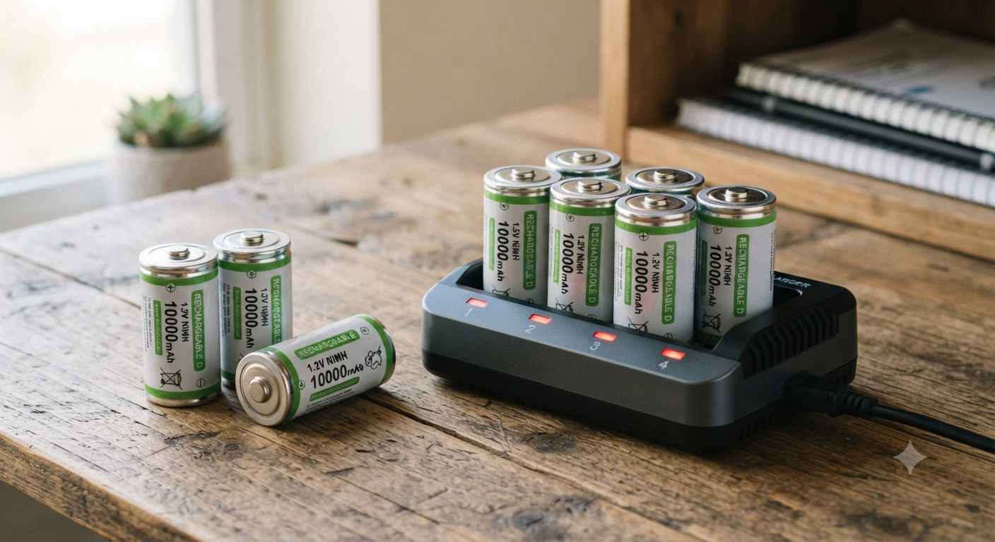 Rechargeable D Batteries with Charger