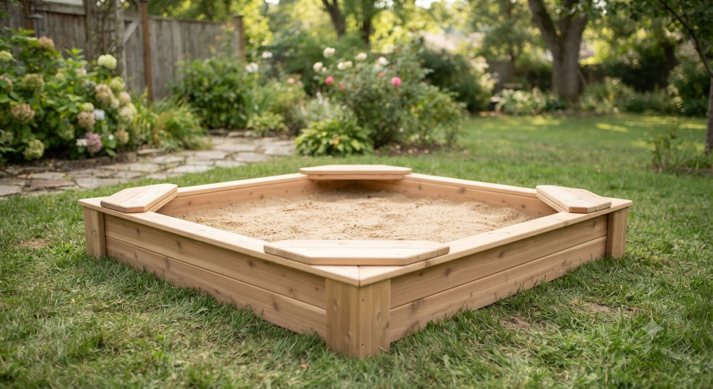 Wooden Sandbox with Built-in Corner Seats