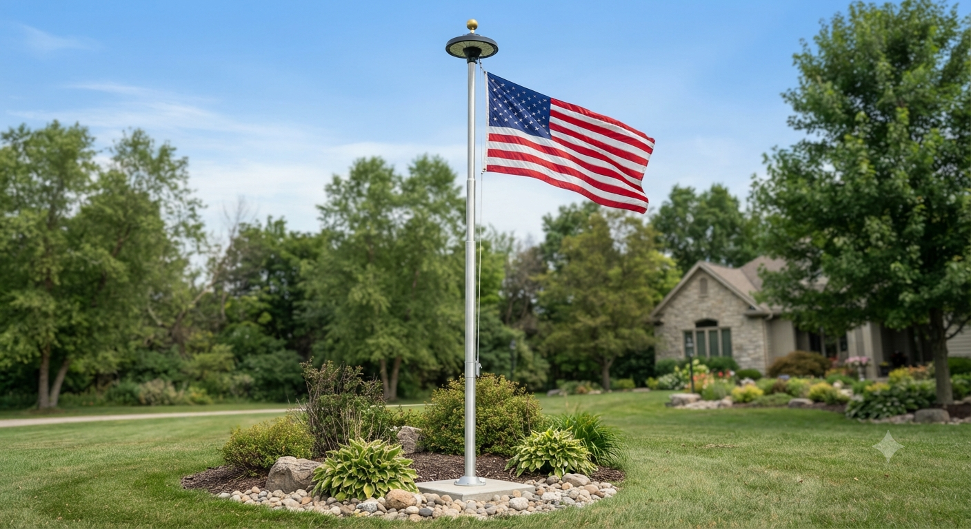 25FT Heavy Duty Flag Pole with Solar Light