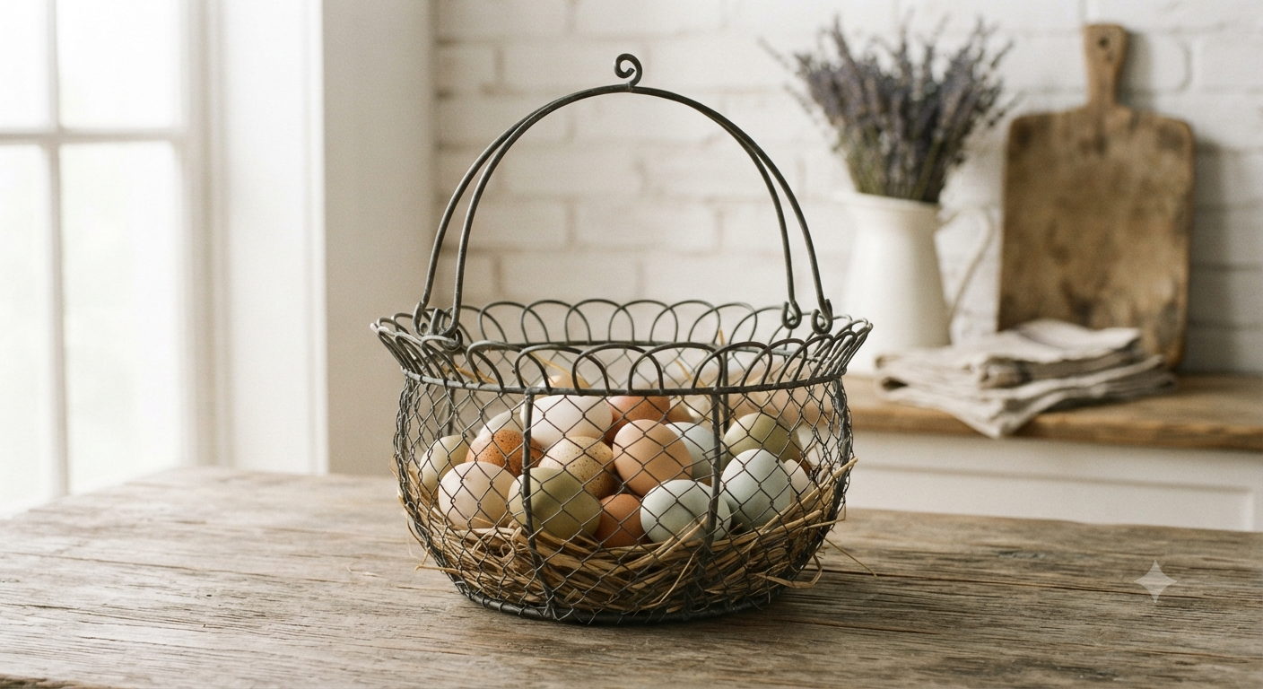 Farmhouse Vintage Metal Wire Chicken Egg Basket