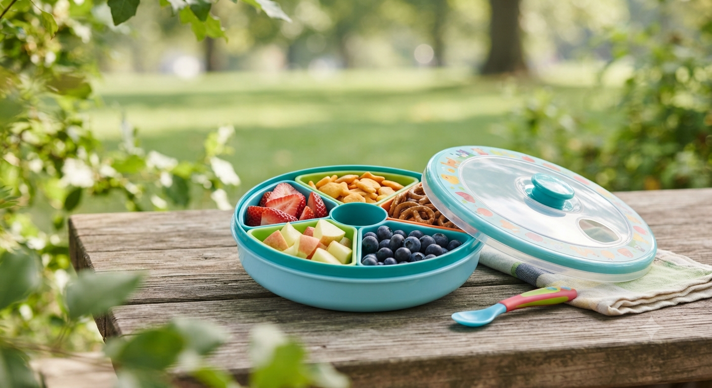 Kids Reusable Rotating Snack Container with 5 Separate Compartments