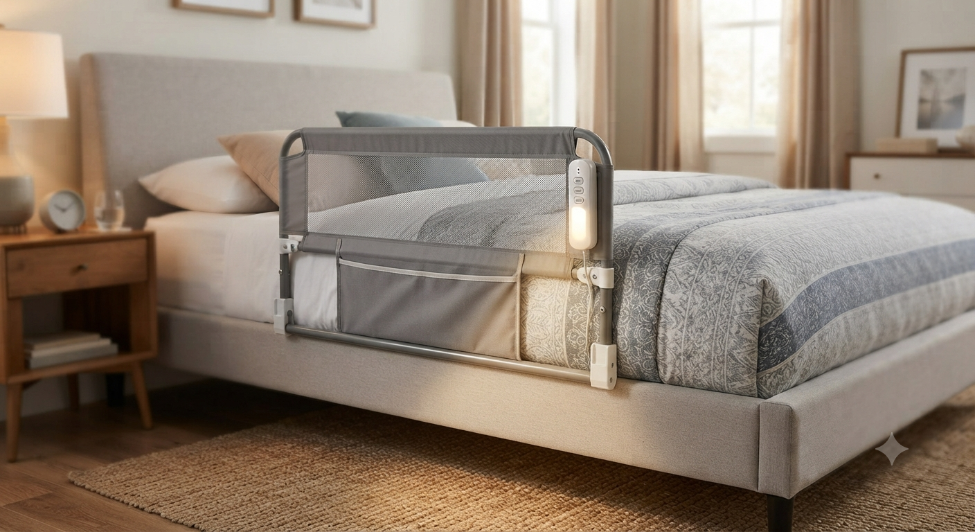 Bed Rails for Elderly Adults Safety with Remote Control Light