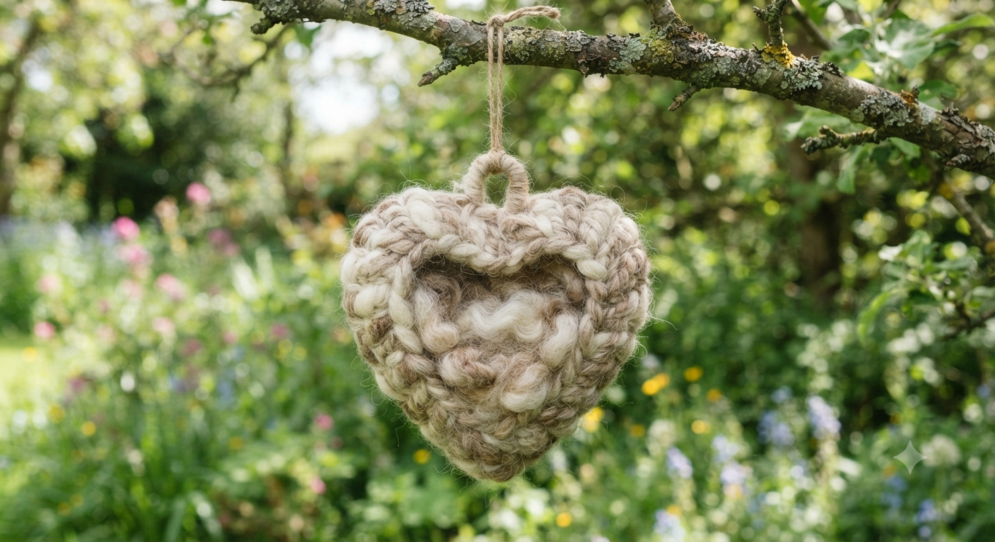 Handmade Alpaca Fiber Bird Nesting Heart