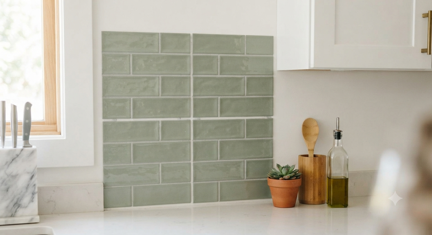 Sage Green 4 Sheets 6x6 Inch Peel and Stick Subway Tile Backsplash