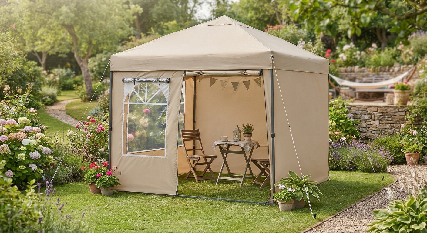 Pop Up Gazebo with Sides 2m x 2m, Metal Frame Shelter Tent for Outdoor Garden Party