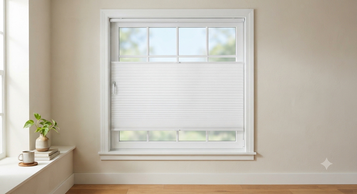 Custom Cordless Cellular Shades for Windows No Tools No Drill Blackout Honeycomb Shades Pull Down Pleated Blinds