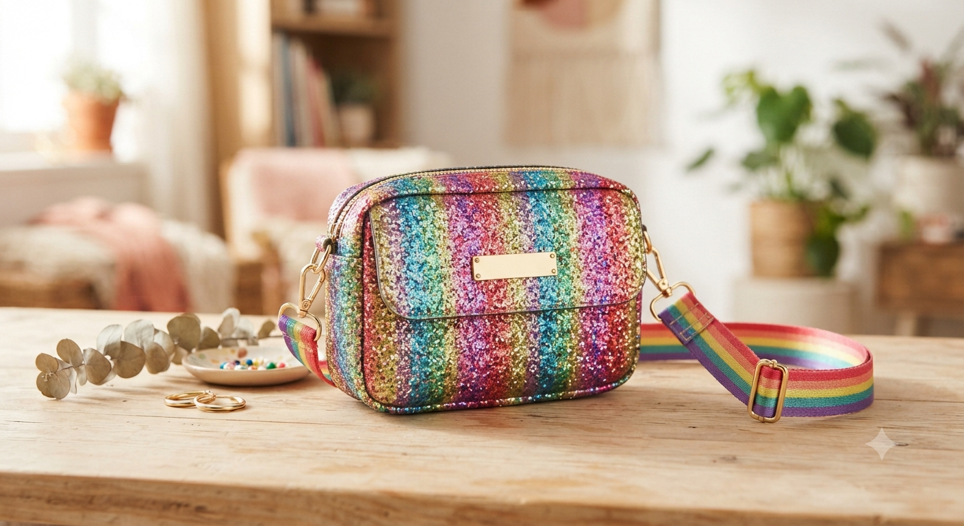 Personalized Purse, Rainbow Glitter Custom Name Crossbody Bag