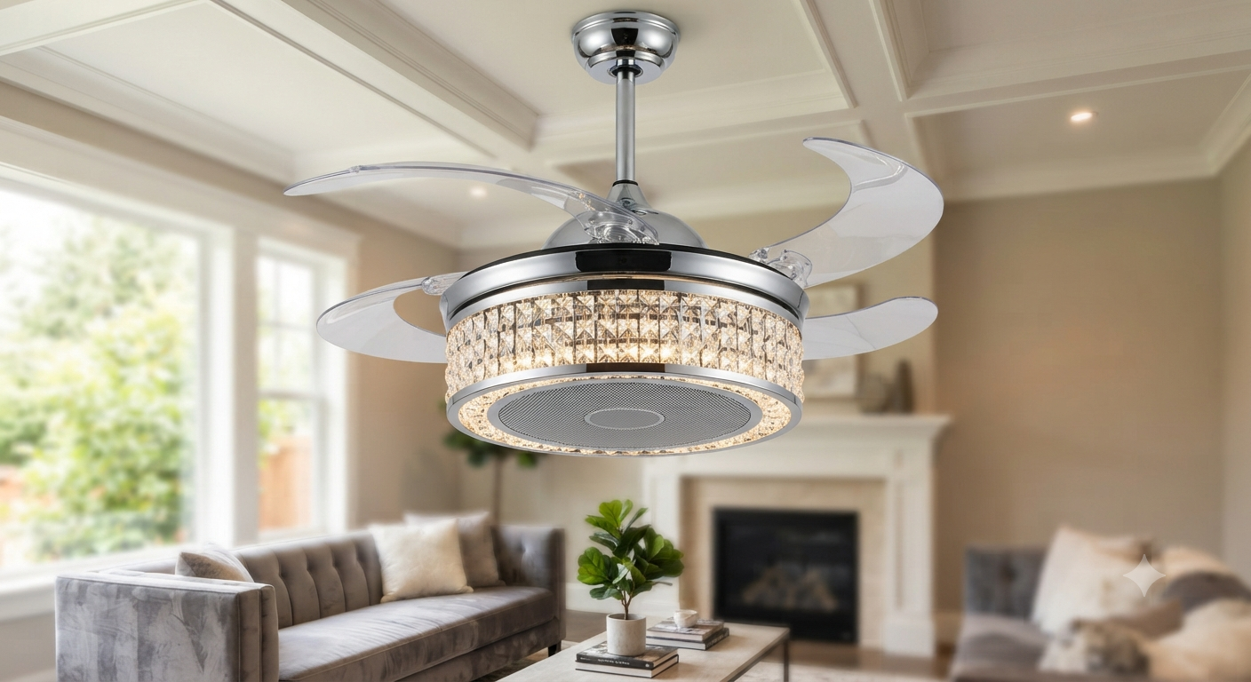 42''Fandelier Ceiling Fan with Light and Bluetooth Speaker