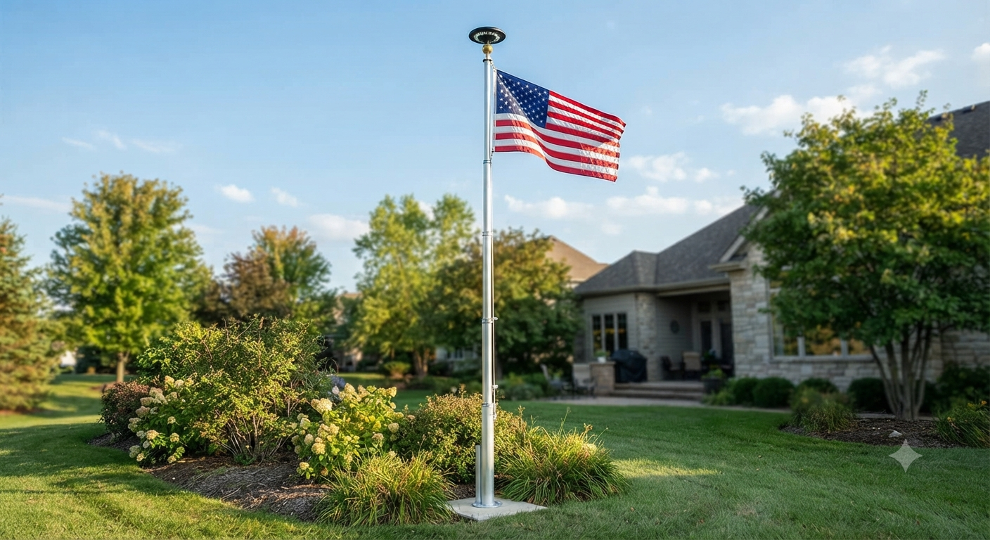 25FT Heavy Duty Flag Pole Kit with Solar Light
