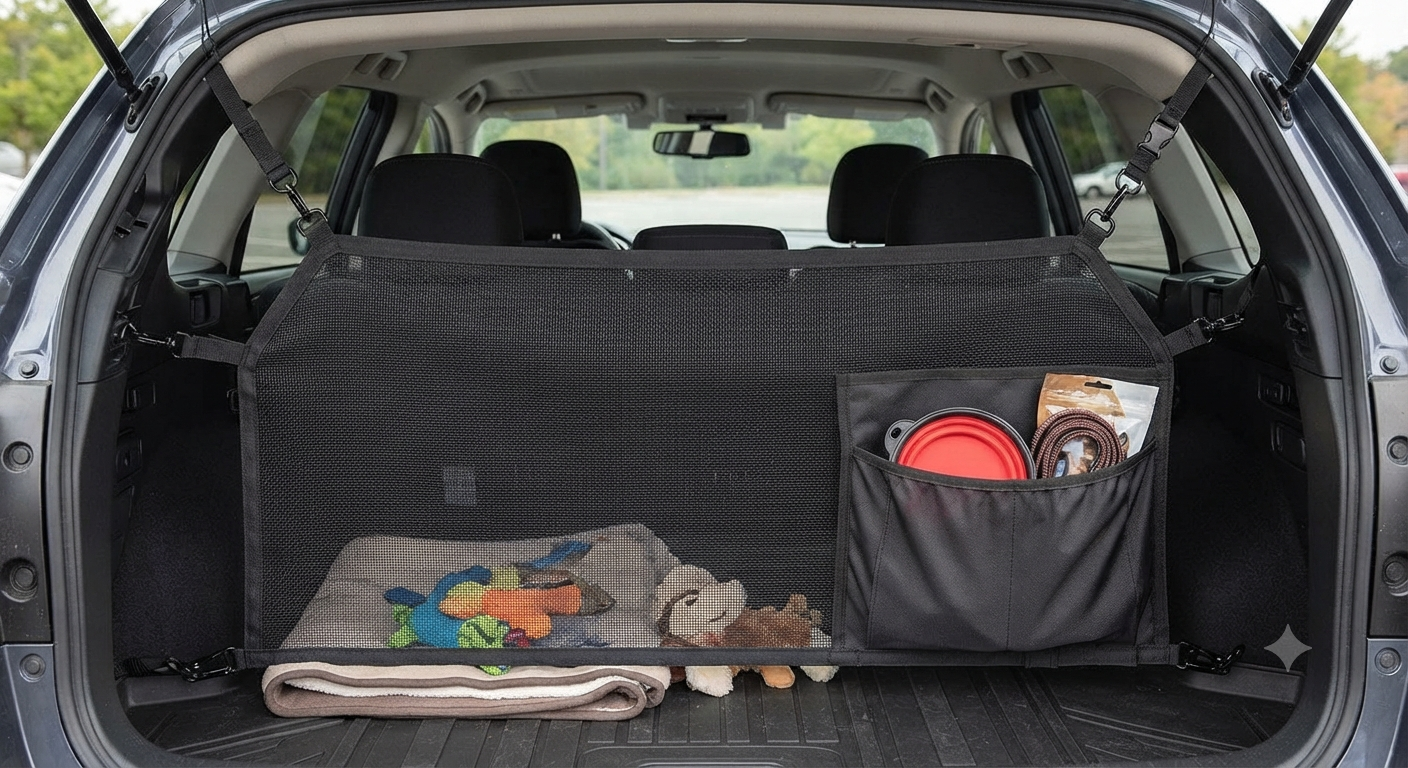 Dog Car Barrier Resin Mesh Pet Divider with Side Storage Pocket Universal Fit