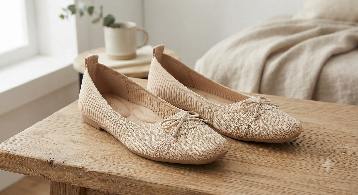 Frank Mully Women Ballet Flats Square Lace Washable Comfortable Knitted Casual Shoes for Daily Wear