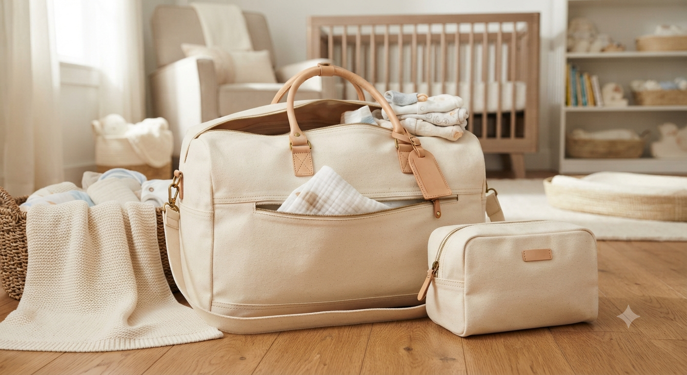 Large Hospital Bag Birth Set 2 Pieces Cotton Diaper Bag