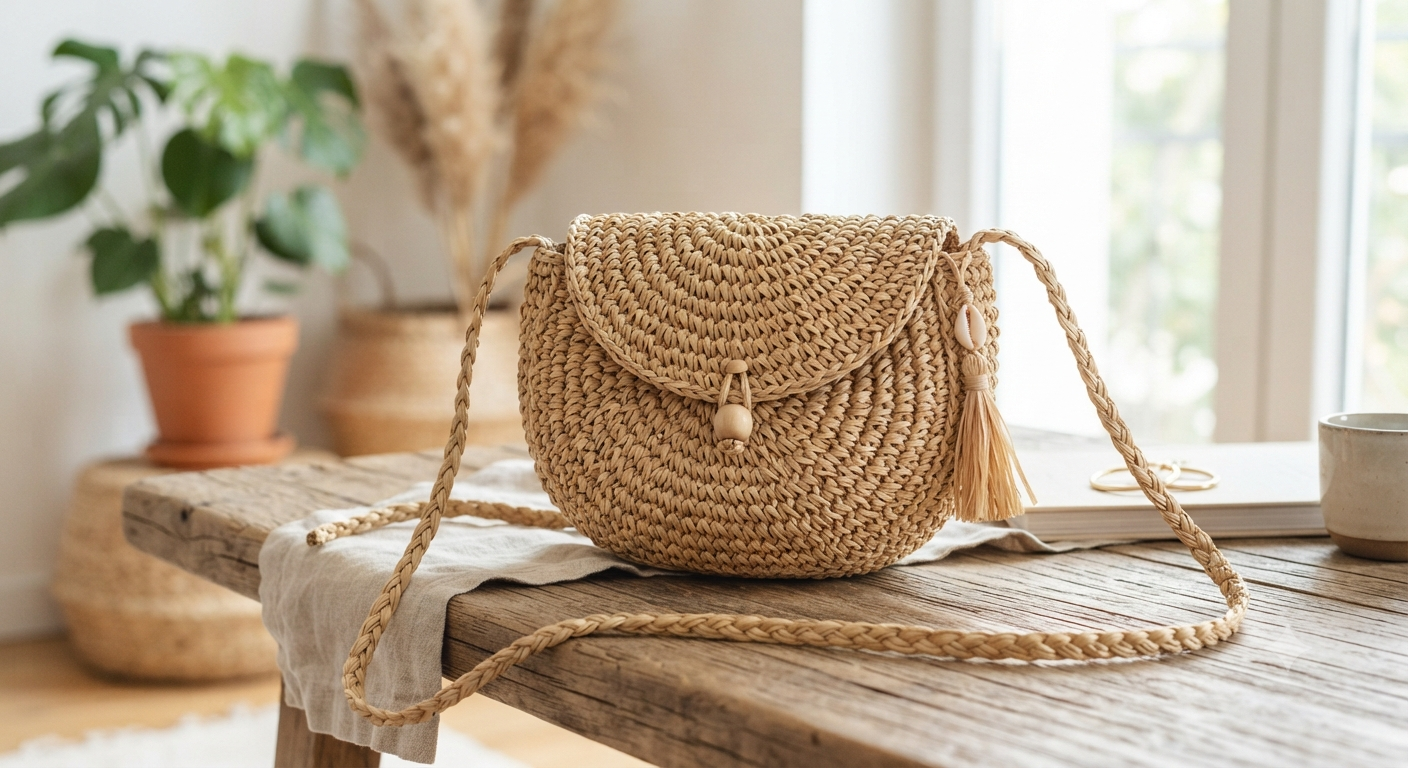 Woven Straw Crossbody Bag for Women