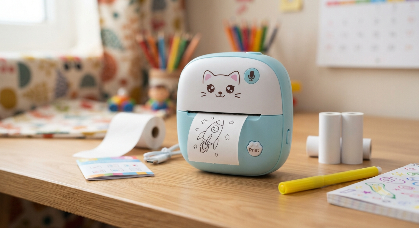 Mini Portable Thermal Photo Printer for Kids with Voice Assistant