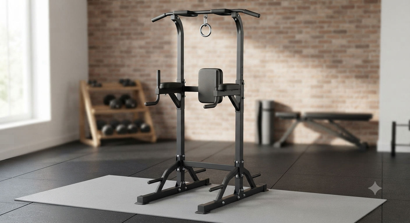 Foldable Power Tower Dip Station, Pull-Up Bar Freestanding with Hanging Ring