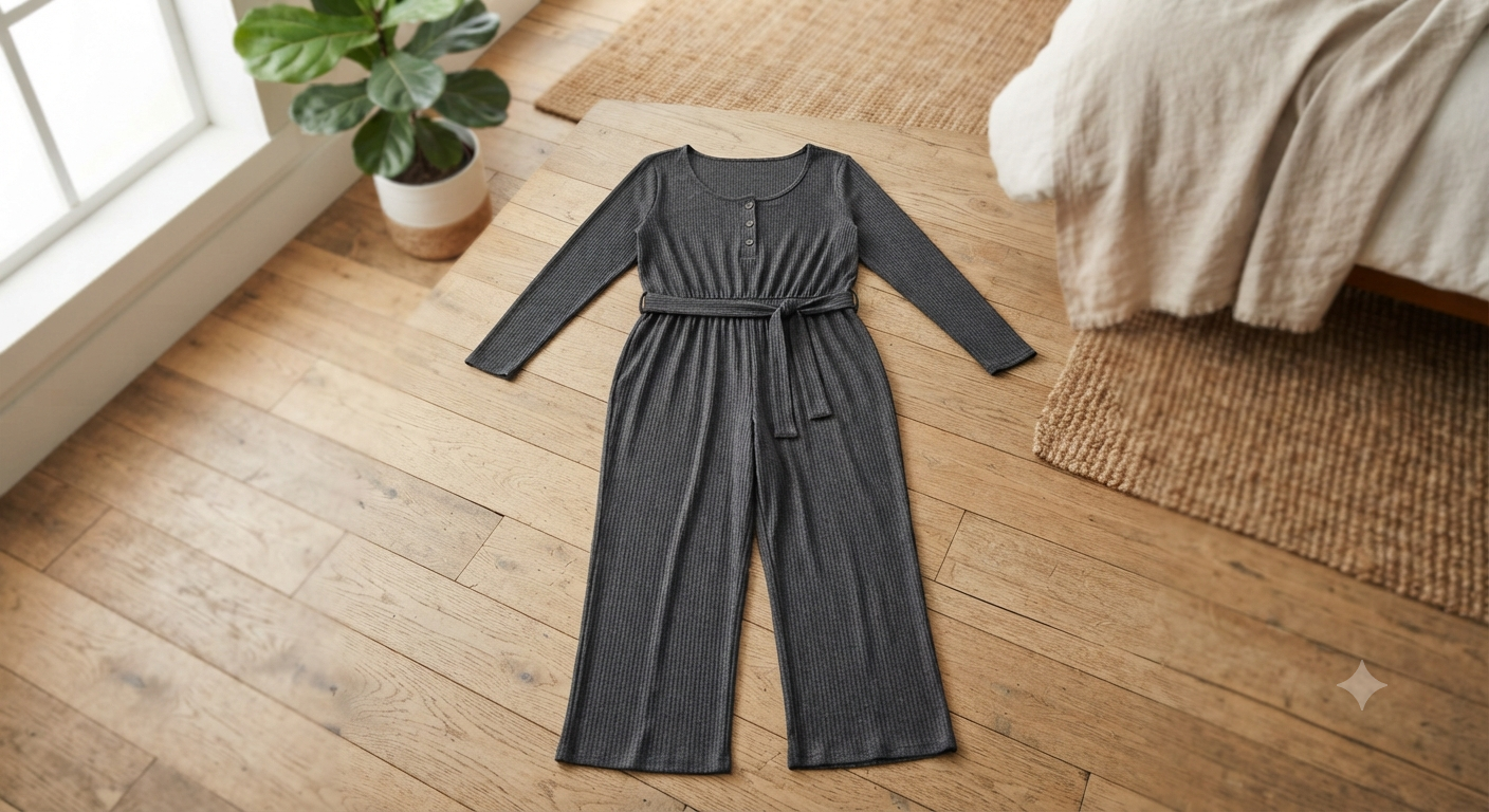 Women Long Sleeve Ribbed Knit Plus Size Jumpsuit