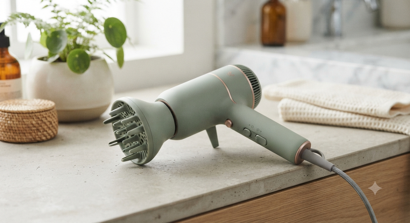 Lightweight Compact Hair Dryer with Integrated Diffuser