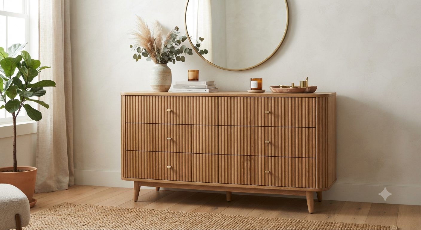 Modern Fluted 6 Drawer Dresser