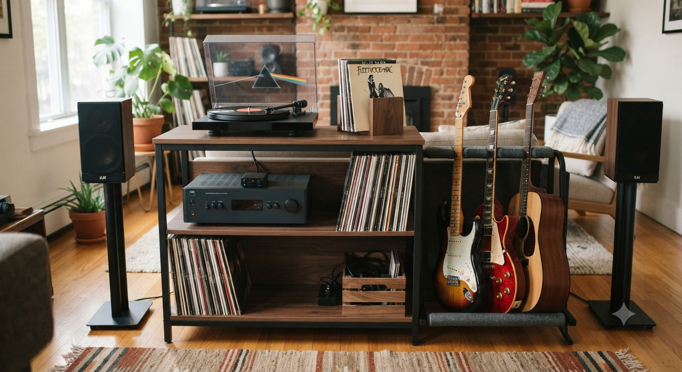 3-Tier Record Player Stand & Guitar Rack