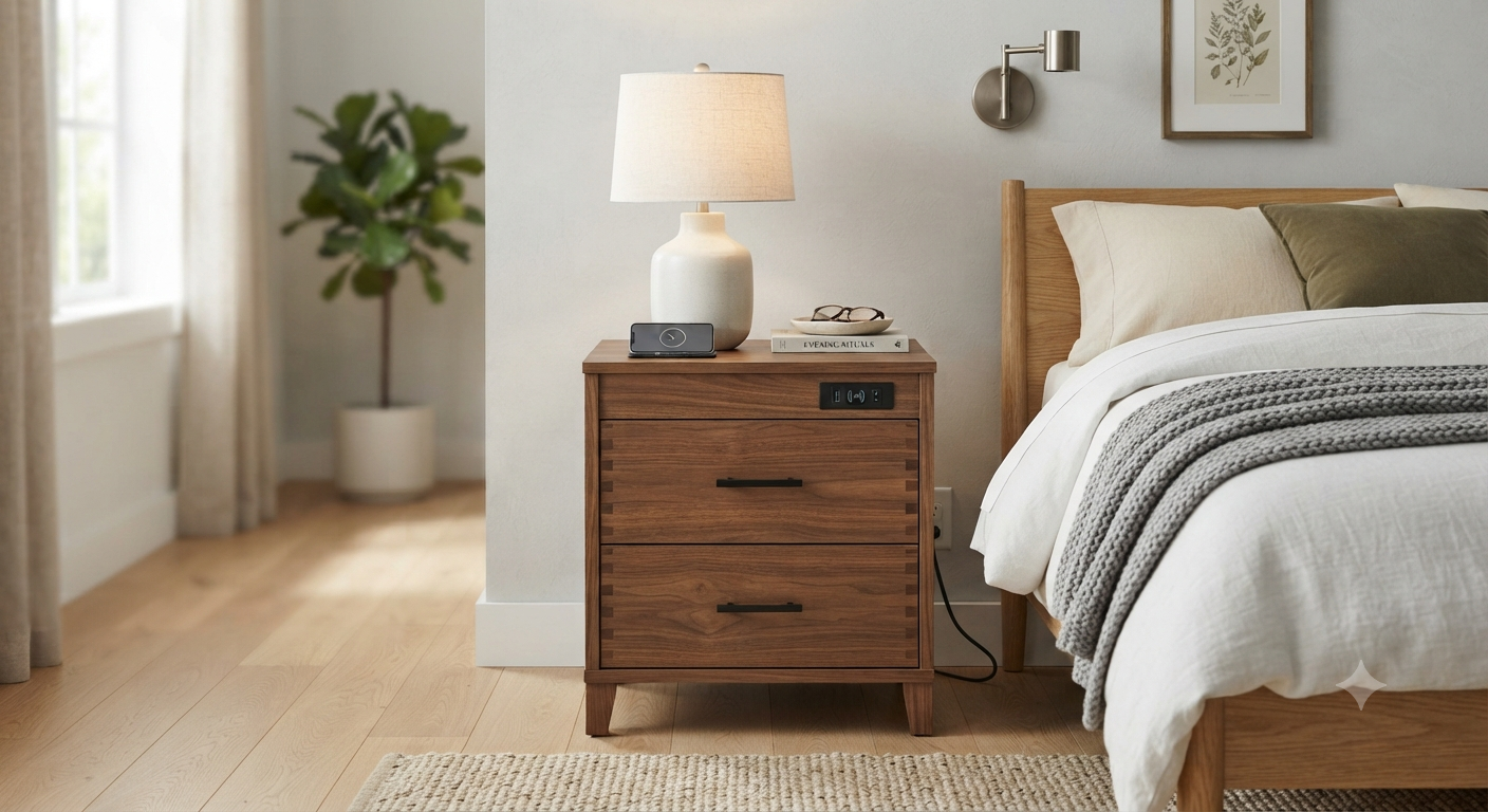 2 Drawer Night Stand with Charging Station
