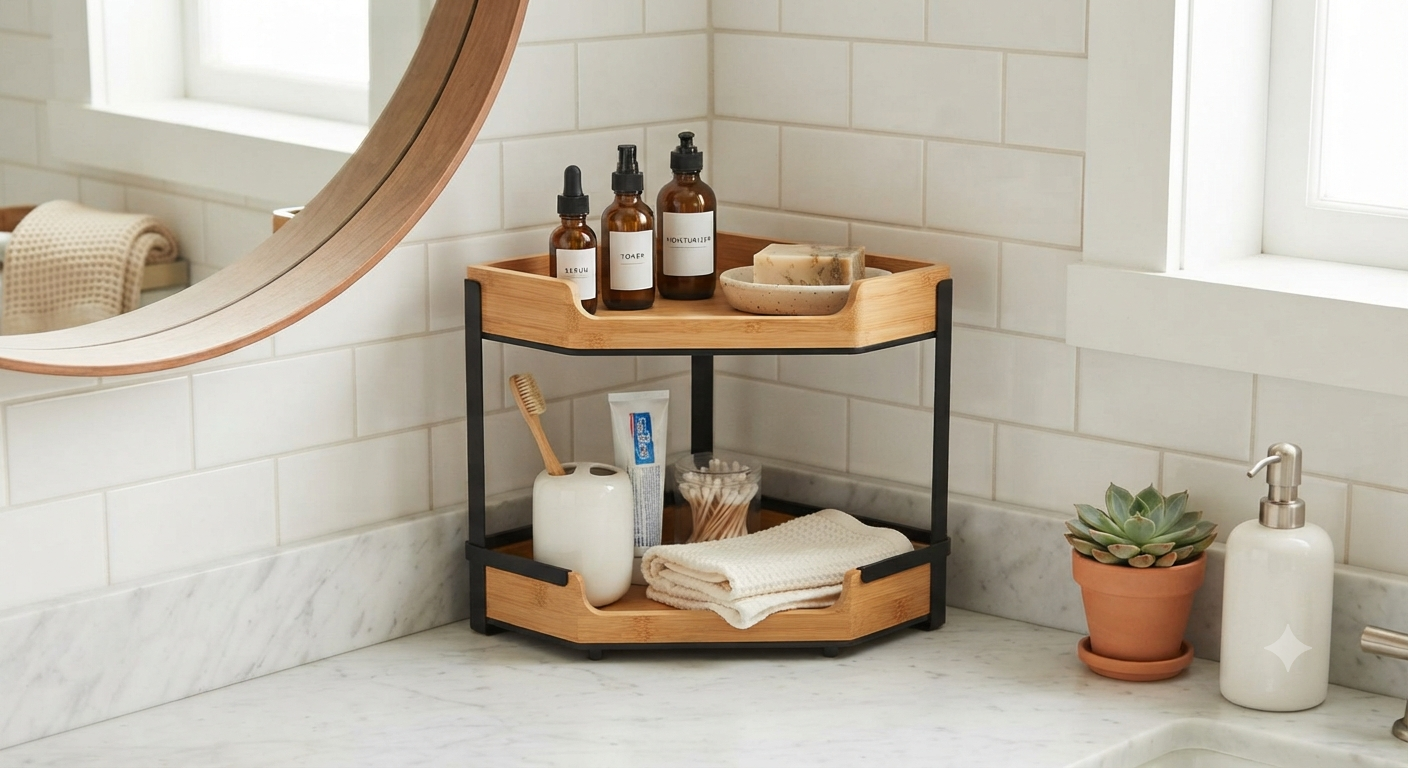 2-Tier Corner Bathroom Counter