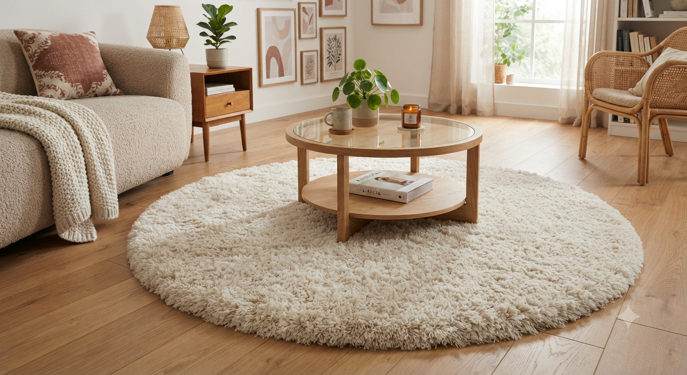 Fluffy Round Living Room Rug