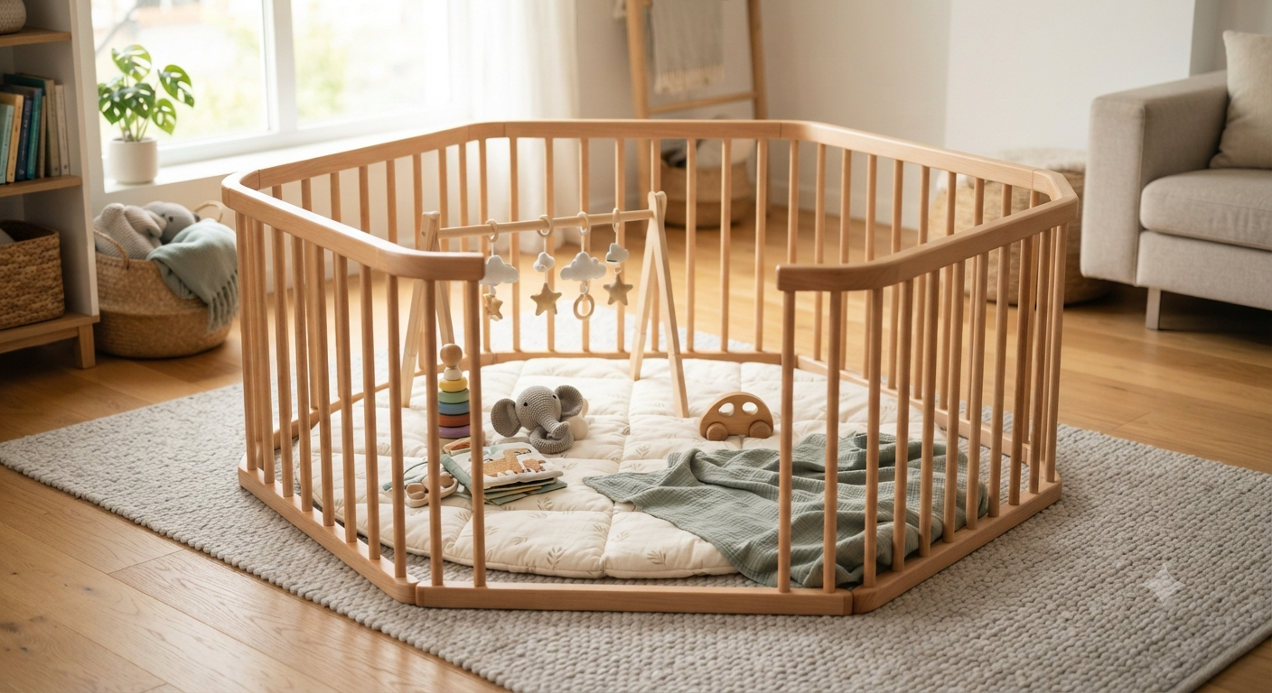 Wooden Playpen with Toys