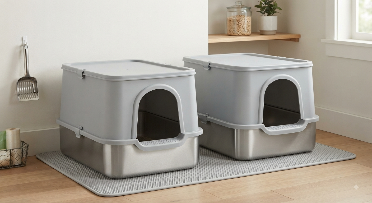 2-Pack Stainless Steel Litter Box for Cats